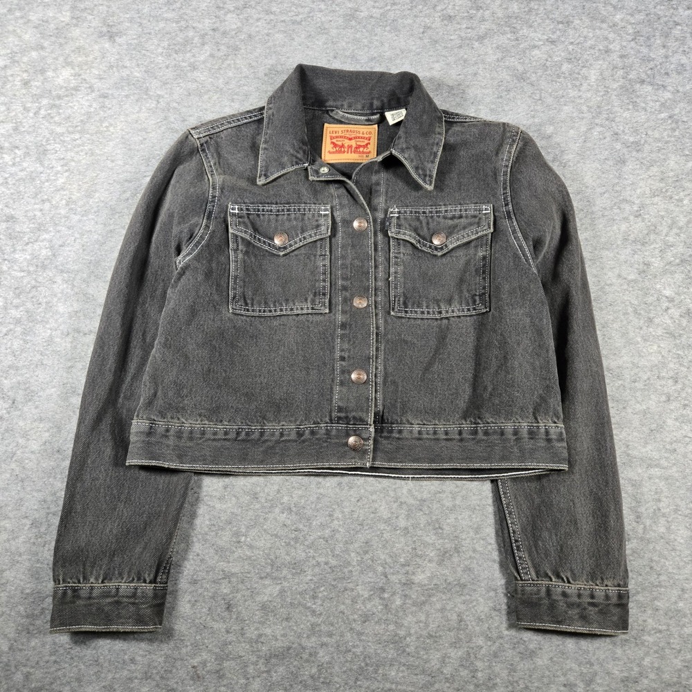 Levi Womens Black Cropped Contrast Stitch Denim Trucker Jacket M